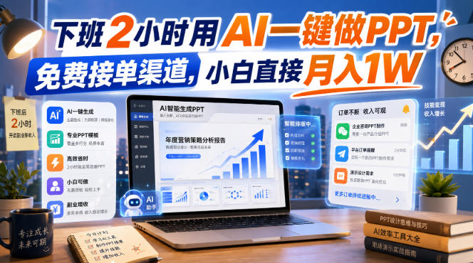 下班2小时用AI一键做PPT，免费接单渠道，小白直接月入1W【揭秘】瀚萌资源网-网赚网-网赚项目网-虚拟资源网-国学资源网-易学资源网-本站有全网最新网赚项目-易学课程资源-中医课程资源的在线下载网站！瀚萌资源网