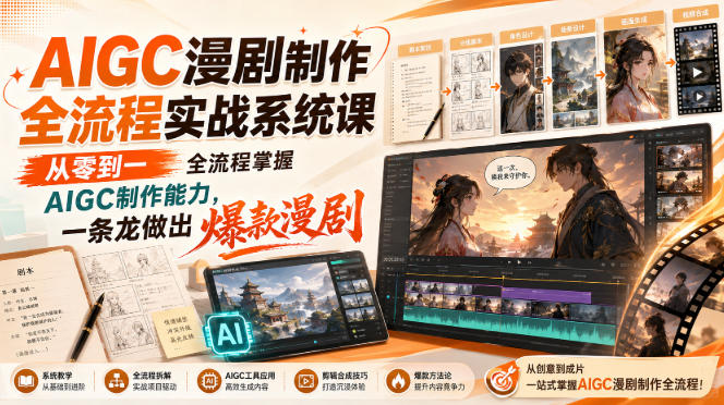AIGC漫剧制作全流程实战系统课，从零到一全流程掌握AIGC制作能力，一条龙做出爆款漫剧瀚萌资源网-网赚网-网赚项目网-虚拟资源网-国学资源网-易学资源网-本站有全网最新网赚项目-易学课程资源-中医课程资源的在线下载网站！瀚萌资源网