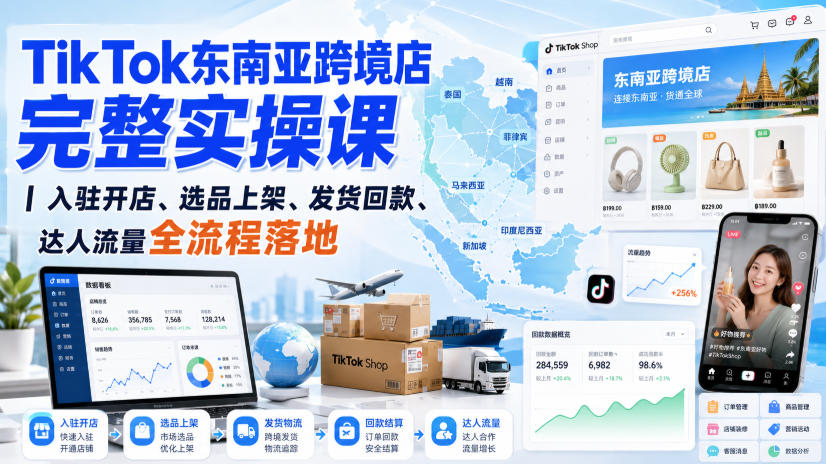 TikTok东南亚跨境店完整实操课｜入驻开店、选品上架、发货回款、达人流量全流程落地瀚萌资源网-网赚网-网赚项目网-虚拟资源网-国学资源网-易学资源网-本站有全网最新网赚项目-易学课程资源-中医课程资源的在线下载网站！瀚萌资源网