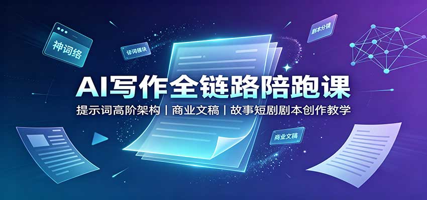 AI写作全链路陪跑课：提示词高阶架构，商业文稿，故事短剧剧本创作教学瀚萌资源网-网赚网-网赚项目网-虚拟资源网-国学资源网-易学资源网-本站有全网最新网赚项目-易学课程资源-中医课程资源的在线下载网站！瀚萌资源网