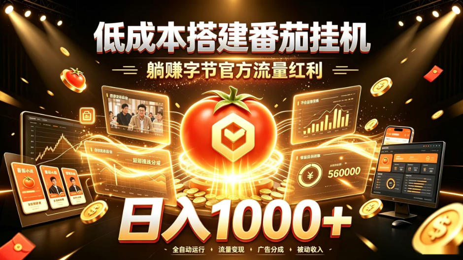 低成本搭建番茄挂G，躺賺字节官方流量红利，日入1k+，全程傻瓜式落地【揭秘】瀚萌资源网-网赚网-网赚项目网-虚拟资源网-国学资源网-易学资源网-本站有全网最新网赚项目-易学课程资源-中医课程资源的在线下载网站！瀚萌资源网