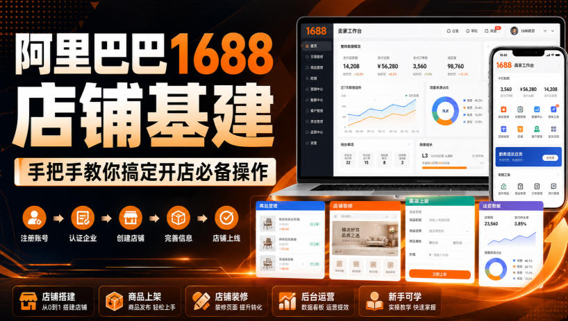 阿里巴巴1688店铺基建，手把手教你搞定开店必备操作（更新8月）瀚萌资源网-网赚网-网赚项目网-虚拟资源网-国学资源网-易学资源网-本站有全网最新网赚项目-易学课程资源-中医课程资源的在线下载网站！瀚萌资源网