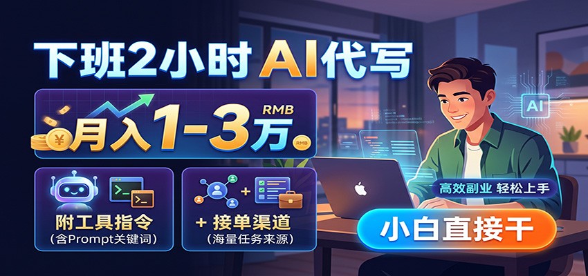 下班2小时AI代写，月入1-3万，附工具指令+接单渠道，小白直接干瀚萌资源网-网赚网-网赚项目网-虚拟资源网-国学资源网-易学资源网-本站有全网最新网赚项目-易学课程资源-中医课程资源的在线下载网站！瀚萌资源网
