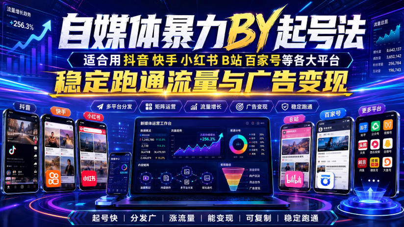 自媒体暴力搬运起号法，适合用抖音快手小红书B站百家号等各大平台，稳定跑通流量与广告变现瀚萌资源网-网赚网-网赚项目网-虚拟资源网-国学资源网-易学资源网-本站有全网最新网赚项目-易学课程资源-中医课程资源的在线下载网站！瀚萌资源网