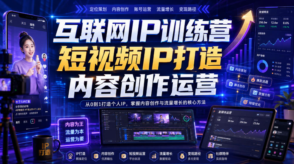 互联网IP训练营，短视频IP打造，内容创作运营瀚萌资源网-网赚网-网赚项目网-虚拟资源网-国学资源网-易学资源网-本站有全网最新网赚项目-易学课程资源-中医课程资源的在线下载网站！瀚萌资源网