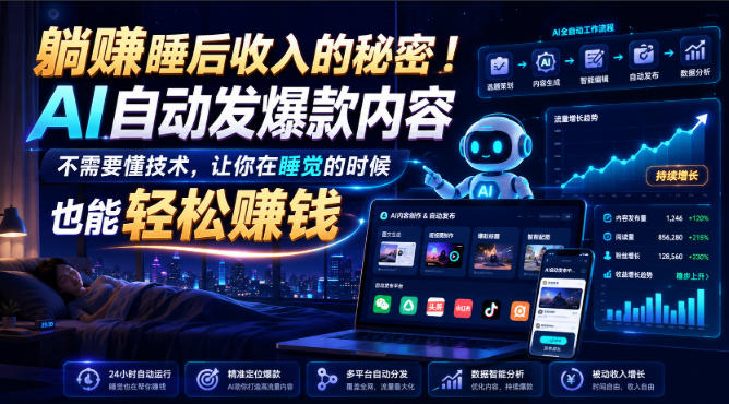 躺賺睡后收入的秘密！AI自动发爆款内容，不需要懂技术，让你在睡觉的时候也能轻松賺钱【原创双语字幕】瀚萌资源网-网赚网-网赚项目网-虚拟资源网-国学资源网-易学资源网-本站有全网最新网赚项目-易学课程资源-中医课程资源的在线下载网站！瀚萌资源网