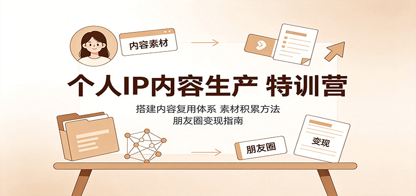个人IP内容生产特训营：搭建内容复用体系，素材积累方法，朋友圈变现指南瀚萌资源网-网赚网-网赚项目网-虚拟资源网-国学资源网-易学资源网-本站有全网最新网赚项目-易学课程资源-中医课程资源的在线下载网站！瀚萌资源网