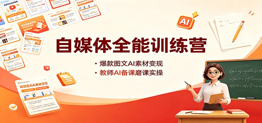 自媒体全能训练营：爆款图文AI素材变现，教师AI备课磨课实操瀚萌资源网-网赚网-网赚项目网-虚拟资源网-国学资源网-易学资源网-本站有全网最新网赚项目-易学课程资源-中医课程资源的在线下载网站！瀚萌资源网