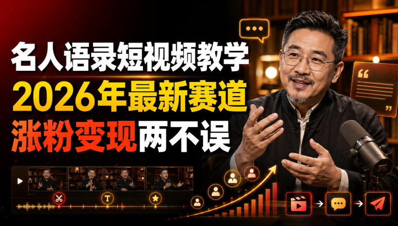 名人语录短视频教学，2026年最新赛道，涨粉变现两不误瀚萌资源网-网赚网-网赚项目网-虚拟资源网-国学资源网-易学资源网-本站有全网最新网赚项目-易学课程资源-中医课程资源的在线下载网站！瀚萌资源网