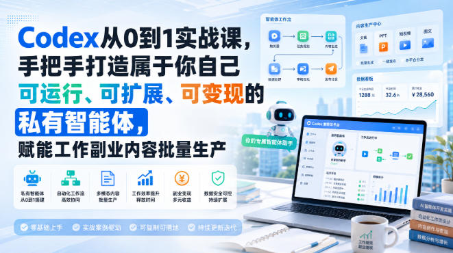 Codex从0到1实战课，手把手打造属于你自己可运行、可扩展、可变现的私有智能体，赋能工作副业内容批量生产瀚萌资源网-网赚网-网赚项目网-虚拟资源网-国学资源网-易学资源网-本站有全网最新网赚项目-易学课程资源-中医课程资源的在线下载网站！瀚萌资源网