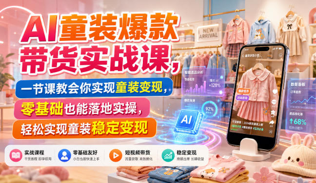 AI童装爆款带货实战课,一节课教会你实现童装变现,零基础也能落地实操瀚萌资源网-网赚网-网赚项目网-虚拟资源网-国学资源网-易学资源网-本站有全网最新网赚项目-易学课程资源-中医课程资源的在线下载网站!瀚萌资源网