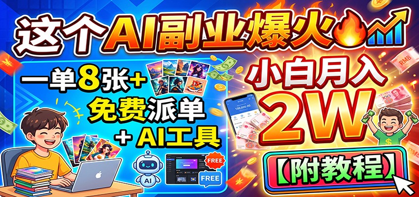 这个AI副业爆火！一单8张+，免费派单+AI工具，小白月入2W【附教程】瀚萌资源网-网赚网-网赚项目网-虚拟资源网-国学资源网-易学资源网-本站有全网最新网赚项目-易学课程资源-中医课程资源的在线下载网站！瀚萌资源网