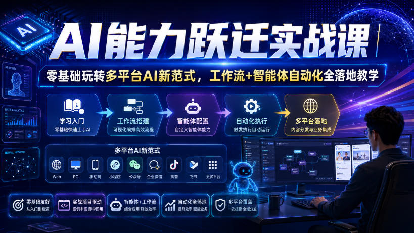 AI能力跃迁实战课｜零基础玩转多平台AI新范式，工作流+智能体自动化全落地教学瀚萌资源网-网赚网-网赚项目网-虚拟资源网-国学资源网-易学资源网-本站有全网最新网赚项目-易学课程资源-中医课程资源的在线下载网站！瀚萌资源网