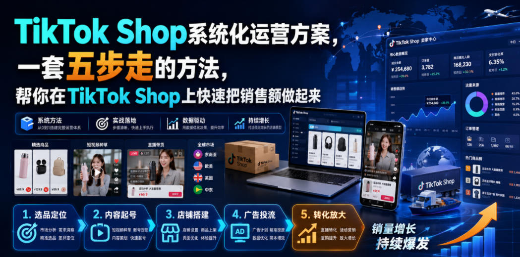 TikTok Shop系统化运营方案，一套五步走的方法，帮你在TikTok Shop上快速把销售额做起来【原创双语字幕】瀚萌资源网-网赚网-网赚项目网-虚拟资源网-国学资源网-易学资源网-本站有全网最新网赚项目-易学课程资源-中医课程资源的在线下载网站！瀚萌资源网