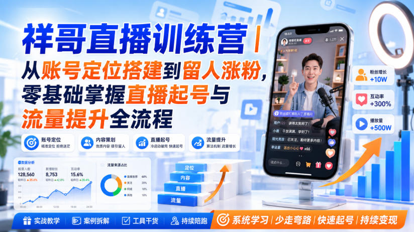 祥哥直播训练营｜从账号定位搭建到留人涨粉，零基础掌握直播起号与流量提升全流程瀚萌资源网-网赚网-网赚项目网-虚拟资源网-国学资源网-易学资源网-本站有全网最新网赚项目-易学课程资源-中医课程资源的在线下载网站！瀚萌资源网
