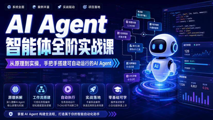 AI Agent智能体全阶实战课，从原理到实操，手把手搭建可自动运行的AI Agent瀚萌资源网-网赚网-网赚项目网-虚拟资源网-国学资源网-易学资源网-本站有全网最新网赚项目-易学课程资源-中医课程资源的在线下载网站！瀚萌资源网