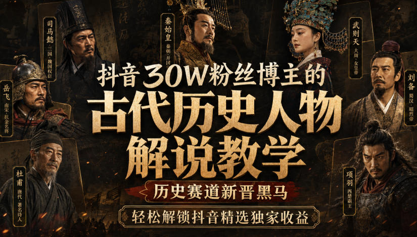 抖音30W粉丝博主的古代历史人物解说教学，历史赛道新晋黑马，轻松解锁抖音精选独家收益瀚萌资源网-网赚网-网赚项目网-虚拟资源网-国学资源网-易学资源网-本站有全网最新网赚项目-易学课程资源-中医课程资源的在线下载网站！瀚萌资源网