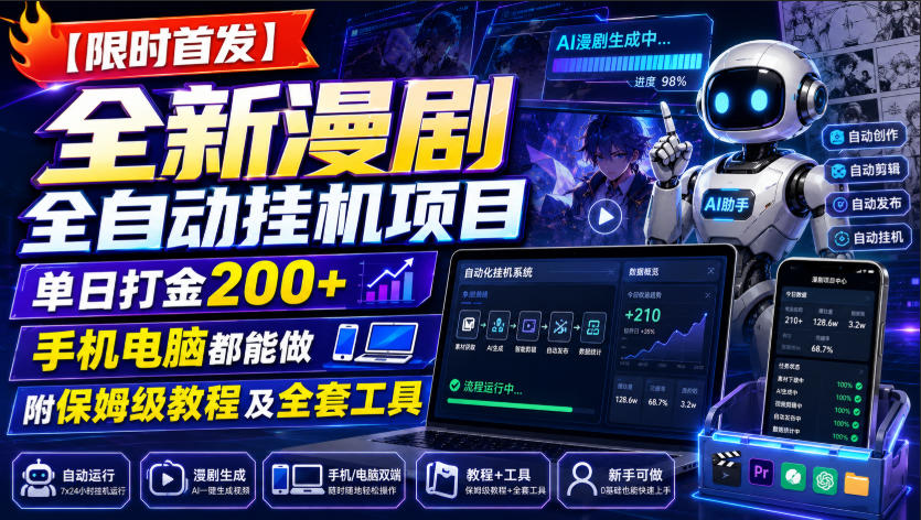 【限时首发】全新漫剧全自动挂G项目，单日打金200+，手机电脑都能做，附保姆级教程及全套工具【揭秘】瀚萌资源网-网赚网-网赚项目网-虚拟资源网-国学资源网-易学资源网-本站有全网最新网赚项目-易学课程资源-中医课程资源的在线下载网站！瀚萌资源网