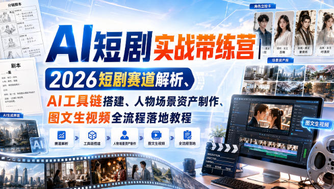 AI短剧实战带练营｜2026短剧赛道解析、AI工具链搭建、人物场景资产制作、图文生视频全流程落地教程瀚萌资源网-网赚网-网赚项目网-虚拟资源网-国学资源网-易学资源网-本站有全网最新网赚项目-易学课程资源-中医课程资源的在线下载网站！瀚萌资源网