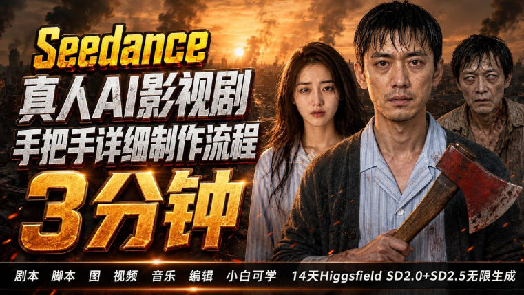3分钟真人AI影视剧怎么做？SD 2.0手把手完整制作流程｜Higgsfield 14天SD 2.0/2.5无限生成瀚萌资源网-网赚网-网赚项目网-虚拟资源网-国学资源网-易学资源网-本站有全网最新网赚项目-易学课程资源-中医课程资源的在线下载网站！瀚萌资源网