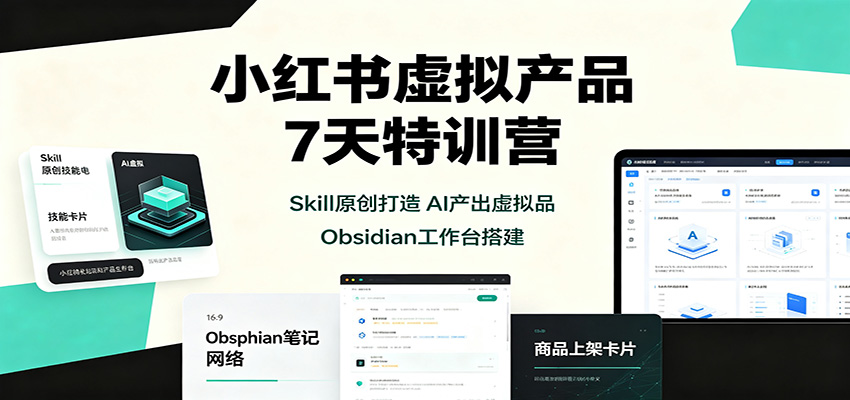 小红书虚拟产品7天特训营：Skill原创打造，AI产出虚拟品，Obsidian工作台搭建瀚萌资源网-网赚网-网赚项目网-虚拟资源网-国学资源网-易学资源网-本站有全网最新网赚项目-易学课程资源-中医课程资源的在线下载网站！瀚萌资源网