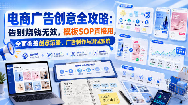 电商广告创意全攻略：告别烧钱无效，模板SOP直接用，全面覆盖创意策略、广告制作与测试系统【原创双语字幕】瀚萌资源网-网赚网-网赚项目网-虚拟资源网-国学资源网-易学资源网-本站有全网最新网赚项目-易学课程资源-中医课程资源的在线下载网站！瀚萌资源网