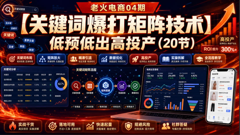 老火电商04期：【关键词爆打矩阵技术】低预低出高投产（20节）瀚萌资源网-网赚网-网赚项目网-虚拟资源网-国学资源网-易学资源网-本站有全网最新网赚项目-易学课程资源-中医课程资源的在线下载网站！瀚萌资源网