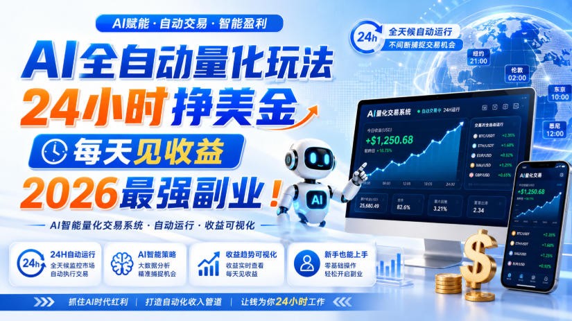 AI量化全自动操作挣美金，矩阵可日入1000+，适合普通人的副业！瀚萌资源网-网赚网-网赚项目网-虚拟资源网-国学资源网-易学资源网-本站有全网最新网赚项目-易学课程资源-中医课程资源的在线下载网站！瀚萌资源网