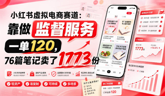 小红书虚拟电商赛道：靠做监督服务，一单120，76篇笔记卖了1773份瀚萌资源网-网赚网-网赚项目网-虚拟资源网-国学资源网-易学资源网-本站有全网最新网赚项目-易学课程资源-中医课程资源的在线下载网站！瀚萌资源网