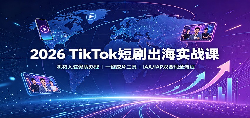 2026 TikTok短剧出海实战课：机构入驻资质办理，一键成片工具，IAA/IAP双变现全流程瀚萌资源网-网赚网-网赚项目网-虚拟资源网-国学资源网-易学资源网-本站有全网最新网赚项目-易学课程资源-中医课程资源的在线下载网站！瀚萌资源网