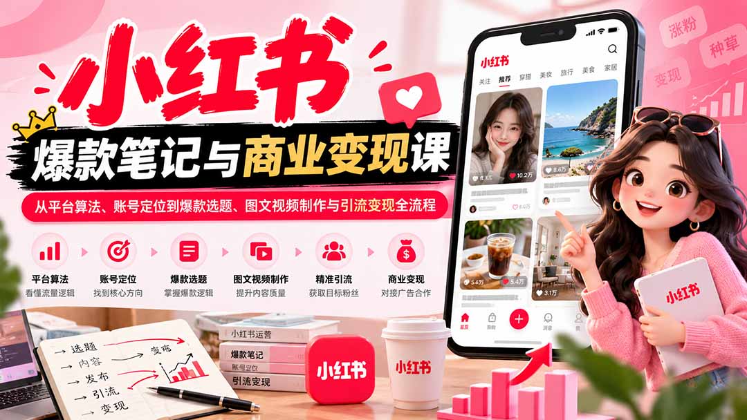 （20709期）2026小红书爆款笔记与商业变现课：从平台算法、账号定位到爆款选题、图文视频制作与引流变现全流程瀚萌资源网-网赚网-网赚项目网-虚拟资源网-国学资源网-易学资源网-本站有全网最新网赚项目-易学课程资源-中医课程资源的在线下载网站！瀚萌资源网