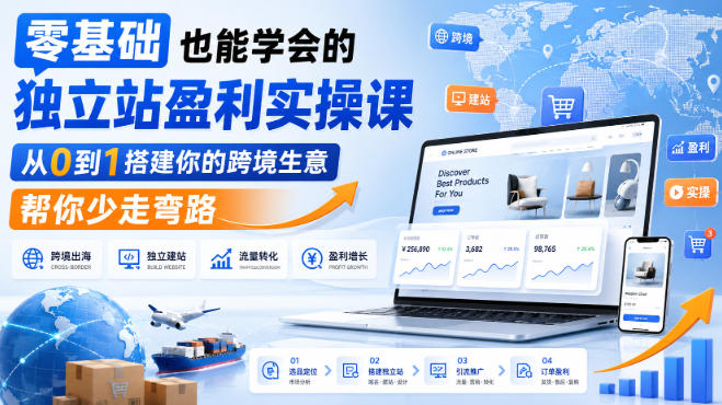 零基础也能学会的独立站盈利实操课，从0到1搭建你的跨境生意，帮你少走弯路瀚萌资源网-网赚网-网赚项目网-虚拟资源网-国学资源网-易学资源网-本站有全网最新网赚项目-易学课程资源-中医课程资源的在线下载网站！瀚萌资源网