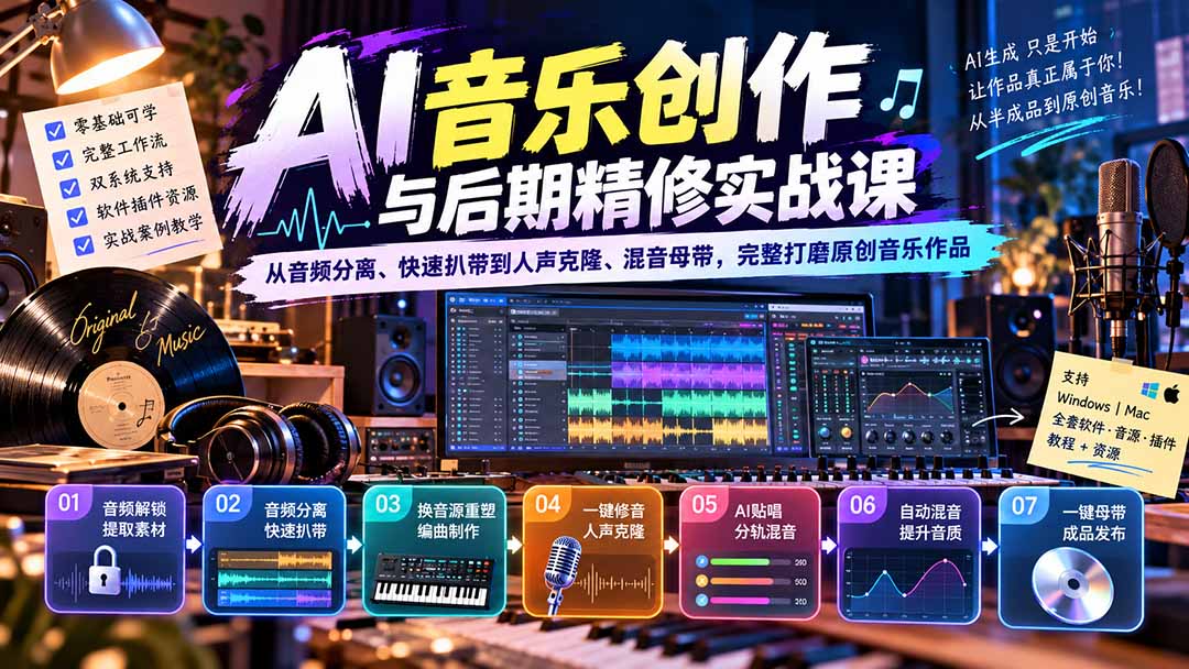 （20652期）AI音乐创作与后期精修实战课：从音频分离、快速扒带到人声克隆、混音母带，完整打磨原创音乐作品瀚萌资源网-网赚网-网赚项目网-虚拟资源网-国学资源网-易学资源网-本站有全网最新网赚项目-易学课程资源-中医课程资源的在线下载网站！瀚萌资源网
