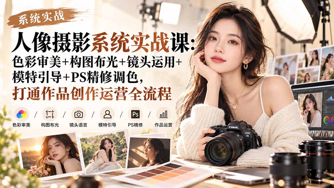 （20623期）【无水印】人像摄影系统实战课：色彩审美+构图布光+镜头运用+模特引导+PS精修调色，打通作品创作运营全流程瀚萌资源网-网赚网-网赚项目网-虚拟资源网-国学资源网-易学资源网-本站有全网最新网赚项目-易学课程资源-中医课程资源的在线下载网站！瀚萌资源网