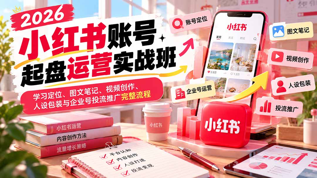 （20646期）2026小红书账号起盘运营实战班：学习定位、图文笔记、视频创作、人设包装与企业号投流推广完整流程瀚萌资源网-网赚网-网赚项目网-虚拟资源网-国学资源网-易学资源网-本站有全网最新网赚项目-易学课程资源-中医课程资源的在线下载网站！瀚萌资源网