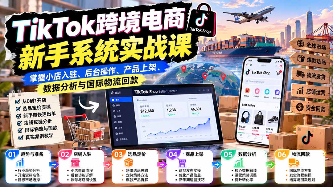 （20672期）TikTok跨境电商新手系统实战课：掌握小店入驻、后台操作、产品上架、数据分析与国际物流回款瀚萌资源网-网赚网-网赚项目网-虚拟资源网-国学资源网-易学资源网-本站有全网最新网赚项目-易学课程资源-中医课程资源的在线下载网站！瀚萌资源网