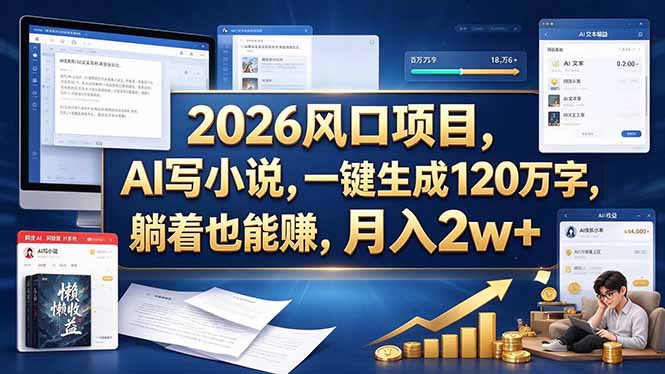 （20653期）2026 风口项目，AI 写小说，一键生成 120 万字，躺着也能赚，月入 2w +瀚萌资源网-网赚网-网赚项目网-虚拟资源网-国学资源网-易学资源网-本站有全网最新网赚项目-易学课程资源-中医课程资源的在线下载网站！瀚萌资源网