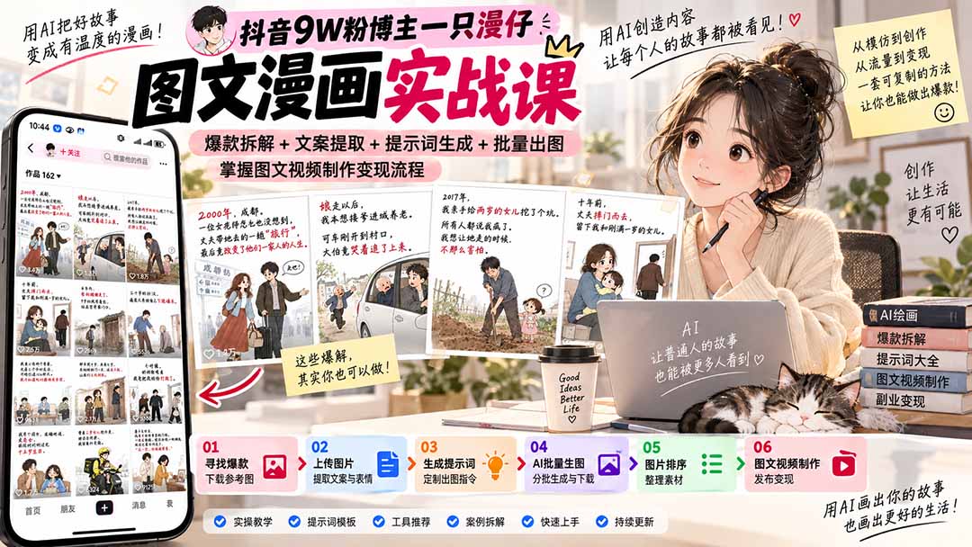 （20584期）抖音9W粉博主一只漫仔图文漫画课：爆款拆解+文案提取+提示词生成+批量出图，掌握图文视频制作变现流程瀚萌资源网-网赚网-网赚项目网-虚拟资源网-国学资源网-易学资源网-本站有全网最新网赚项目-易学课程资源-中医课程资源的在线下载网站！瀚萌资源网