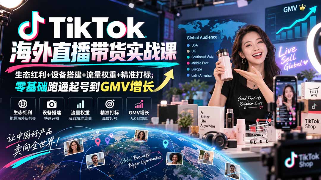 （20465期）TikTok海外直播带货实战课｜生态红利+设备搭建+流量权重+精准打标，零基础跑通起号到GMV增长瀚萌资源网-网赚网-网赚项目网-虚拟资源网-国学资源网-易学资源网-本站有全网最新网赚项目-易学课程资源-中医课程资源的在线下载网站！瀚萌资源网