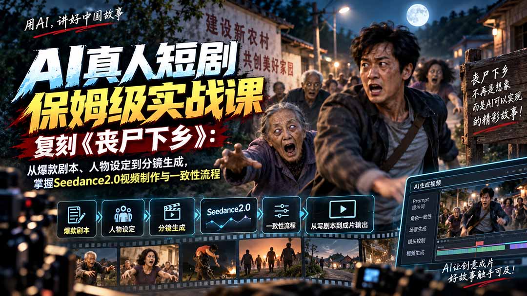 （20359期）AI真人短剧保姆级实战课，复刻《丧尸下乡》：从爆款剧本、人物设定到分镜生成，掌握Seedance2.0视频制作与一致性流程瀚萌资源网-网赚网-网赚项目网-虚拟资源网-国学资源网-易学资源网-本站有全网最新网赚项目-易学课程资源-中医课程资源的在线下载网站！瀚萌资源网