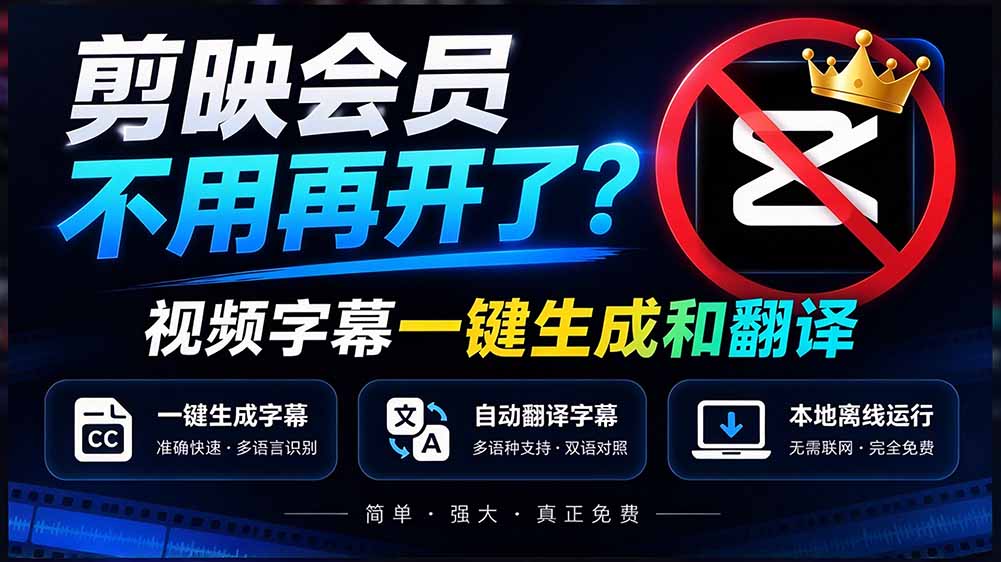 （20728期）剪映会员不用再开了？视频字幕一键生成加翻译，本地离线运行，完全免费，超快速高精度，字幕大师瀚萌资源网-网赚网-网赚项目网-虚拟资源网-国学资源网-易学资源网-本站有全网最新网赚项目-易学课程资源-中医课程资源的在线下载网站！瀚萌资源网