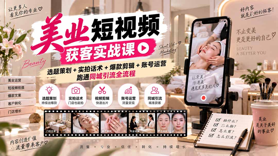 （20586期）美业短视频获客实战课-无水印：选题策划+实拍话术+爆款剪辑+账号运营，跑通同城引流全流程瀚萌资源网-网赚网-网赚项目网-虚拟资源网-国学资源网-易学资源网-本站有全网最新网赚项目-易学课程资源-中医课程资源的在线下载网站！瀚萌资源网