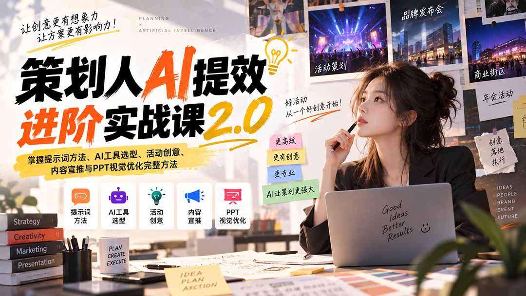 （20427期）策划人AI提效进阶实战课2.0：掌握提示词方法、AI工具选型、活动创意、内容宣推与PPT视觉优化完整方法瀚萌资源网-网赚网-网赚项目网-虚拟资源网-国学资源网-易学资源网-本站有全网最新网赚项目-易学课程资源-中医课程资源的在线下载网站！瀚萌资源网