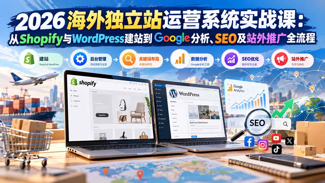 （20689期）2026海外独立站运营系统实战课：从Shopify与WordPress建站到Google分析、SEO及站外推广全流程瀚萌资源网-网赚网-网赚项目网-虚拟资源网-国学资源网-易学资源网-本站有全网最新网赚项目-易学课程资源-中医课程资源的在线下载网站！瀚萌资源网