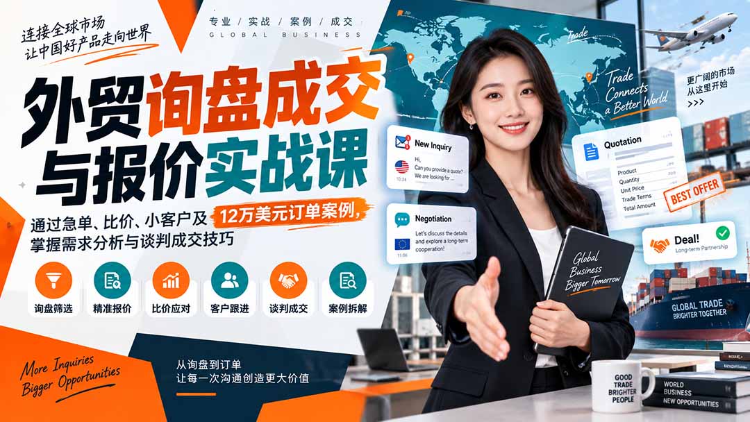 （20424期）外贸询盘成交与报价实战课：通过急单、比价、小客户及12万美元订单案例，掌握需求分析与谈判成交技巧瀚萌资源网-网赚网-网赚项目网-虚拟资源网-国学资源网-易学资源网-本站有全网最新网赚项目-易学课程资源-中医课程资源的在线下载网站！瀚萌资源网