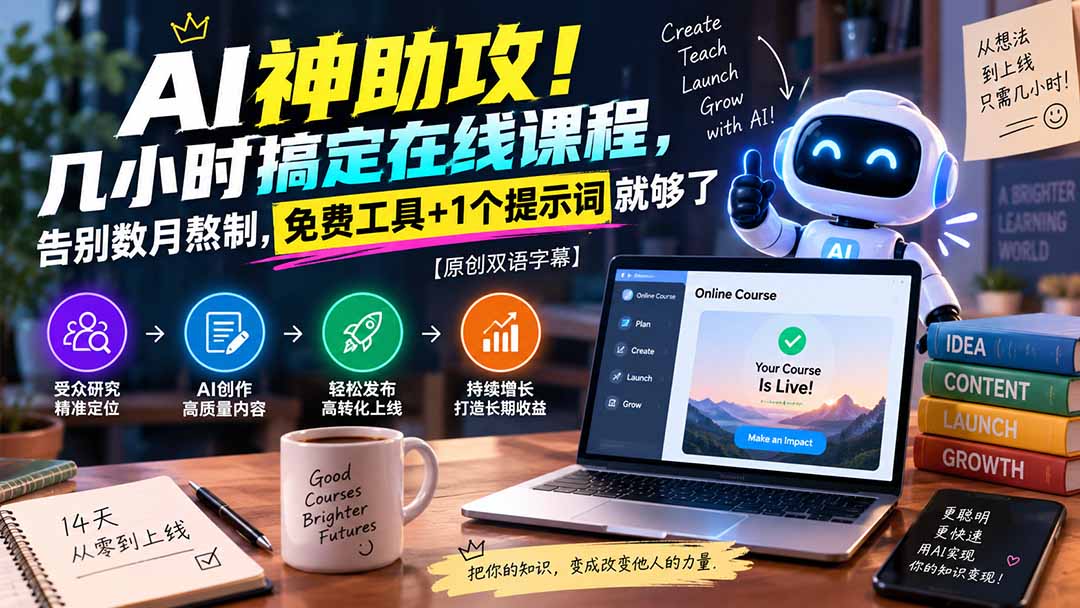 （20528期）AI神助攻！几小时搞定在线课程，告别数月熬制，免费工具+1个提示词就够了【原创双语字幕】瀚萌资源网-网赚网-网赚项目网-虚拟资源网-国学资源网-易学资源网-本站有全网最新网赚项目-易学课程资源-中医课程资源的在线下载网站！瀚萌资源网