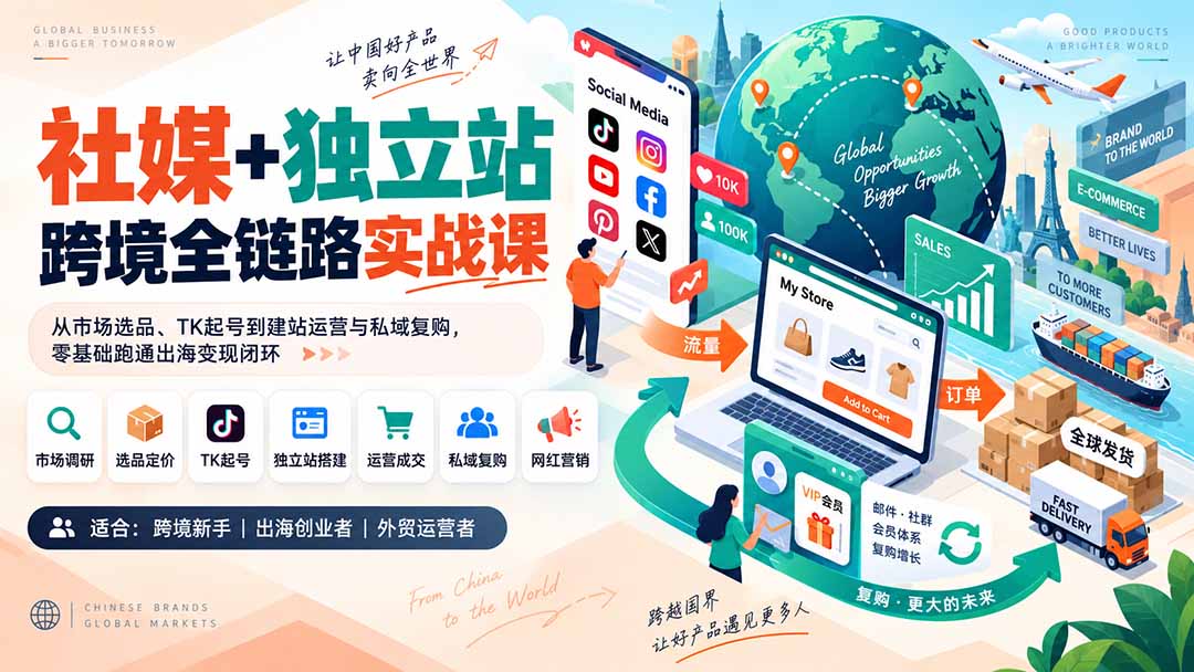 （20361期）社媒+独立站跨境全链路实战课：从市场选品、TK起号到建站运营与私域复购，零基础跑通出海变现闭环瀚萌资源网-网赚网-网赚项目网-虚拟资源网-国学资源网-易学资源网-本站有全网最新网赚项目-易学课程资源-中医课程资源的在线下载网站！瀚萌资源网