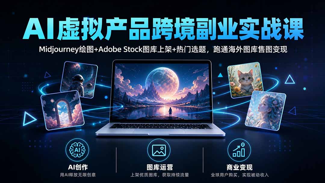 （20514期）AI虚拟产品跨境副业实战课｜Midjourney绘图+Adobe Stock图库上架+热门选题，跑通海外图库售图变现瀚萌资源网-网赚网-网赚项目网-虚拟资源网-国学资源网-易学资源网-本站有全网最新网赚项目-易学课程资源-中医课程资源的在线下载网站！瀚萌资源网