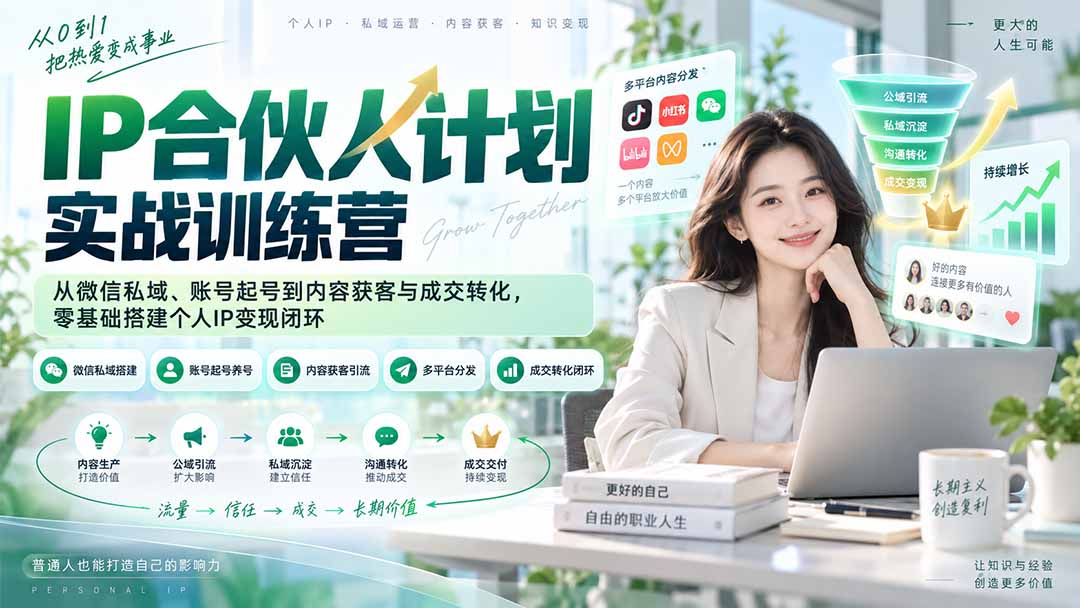 （20321期）IP合伙人计划实战训练营-更新：从微信私域、账号起号到内容获客与成交转化，零基础搭建个人IP变现闭环瀚萌资源网-网赚网-网赚项目网-虚拟资源网-国学资源网-易学资源网-本站有全网最新网赚项目-易学课程资源-中医课程资源的在线下载网站！瀚萌资源网