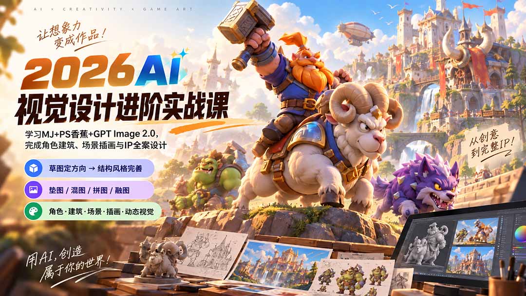 （20425期）2026AI视觉设计进阶实战课-更新：学习MJ+PS香蕉+GPT Image 2.0，完成角色建筑、场景插画与IP全案设计瀚萌资源网-网赚网-网赚项目网-虚拟资源网-国学资源网-易学资源网-本站有全网最新网赚项目-易学课程资源-中医课程资源的在线下载网站！瀚萌资源网